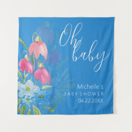 Schattige Blos En Blauwe Lente Aquarel Bloemen Wandkleed
