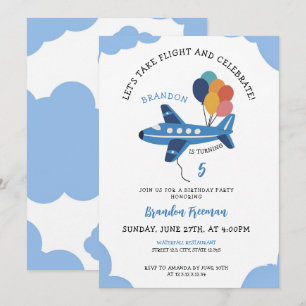 Schattige Blue Airplane Boys vijfde verjaardag Kaart