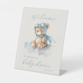 Schattige Blue Aviator Beer Boys Baby shower Welko Reclamebord Met Voetstuk (Voorkant)