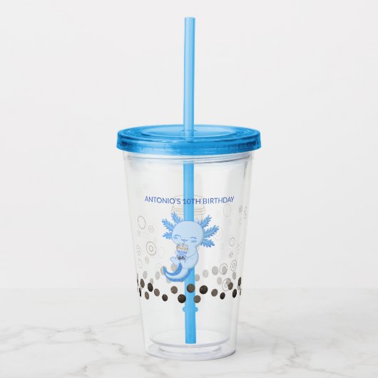Schattige Blue Axolotl Boba Milk Tea Acryl Drinkbeker (Voorkant)