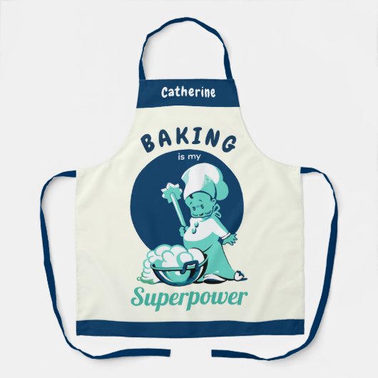 Schattige Blue Baking is mijn Superpower met naam Schort (Voorkant)