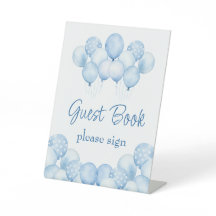 Schattige Blue Balloons Gastenboek Pedestal Sign