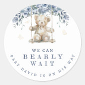 Schattige Blue Bearly Wait Teddy Baby shower Ronde Sticker (Voorkant)