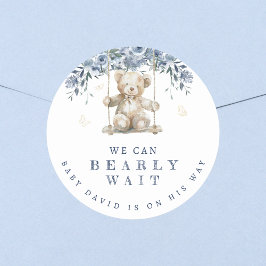 Schattige Blue Bearly Wait Teddy Baby shower Ronde Sticker