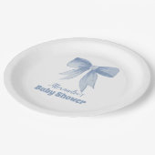 Schattige Blue Bow Ribbon Baby Boy Shower Papieren Bordje (Gekanteld)