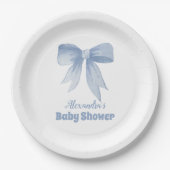 Schattige Blue Bow Ribbon Baby Boy Shower Papieren Bordje (Voorkant)
