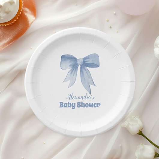 Schattige Blue Bow Ribbon Baby Boy Shower Papieren Bordje
