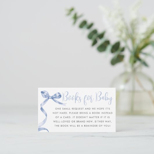Schattige Blue Bow Ribbon Boy Baby shower Boek Ver Informatiekaartje (Staand voorkant)