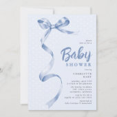 Schattige Blue Bow Ribbon Boy Baby shower Kaart (Voorkant)