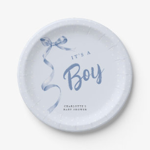 Schattige Blue Bow Ribbon Boy Baby shower Papieren Bordje