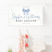 Schattige Blue Bow Ribbon Boy Baby shower Welkom Spandoek (Insitu)