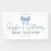 Schattige Blue Bow Ribbon Boy Baby shower Welkom Spandoek (Horizontaal)