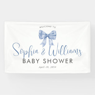 Schattige Blue Bow Ribbon Boy Baby shower Welkom Spandoek