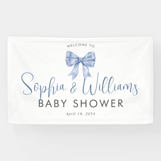 Schattige Blue Bow Ribbon Boy Baby shower Welkom Spandoek (Horizontaal)