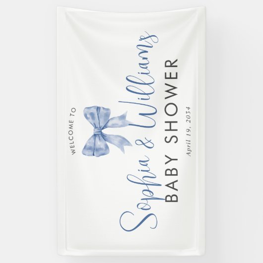 Schattige Blue Bow Ribbon Boy Baby shower Welkom Spandoek (Verticaal)