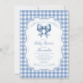 Schattige Blue Bow Ribbon Gingham Baby shower Kaart (Voorkant)