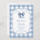 Schattige Blue Bow Ribbon Gingham Baby shower Kaart (Voorkant)