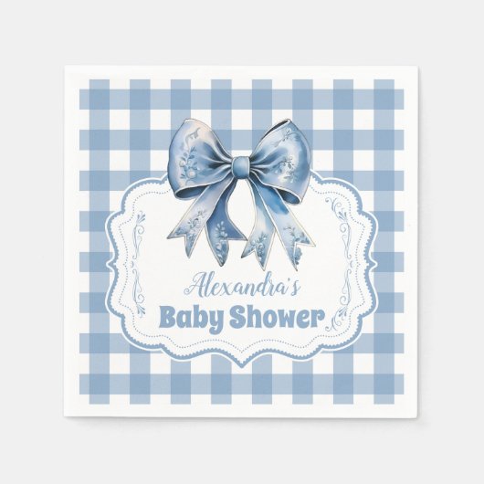 Schattige Blue Bow Ribbon Gingham Baby shower Servet (Voorkant)
