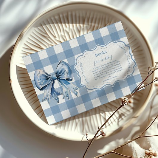 Schattige Blue Bow Ribbon Gingham Boeken voor Baby Informatiekaartje