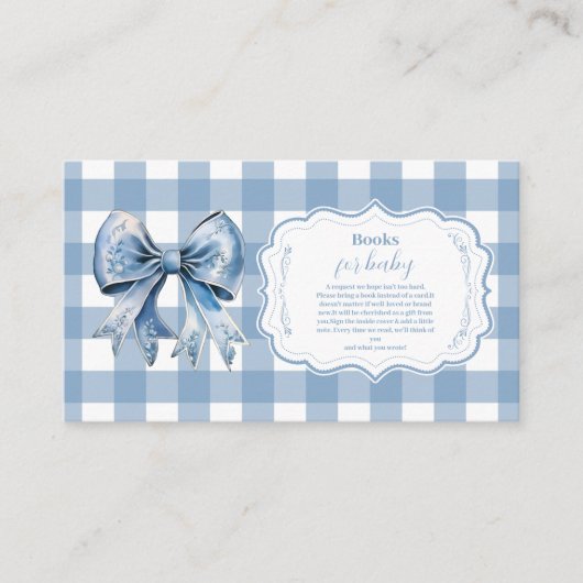 Schattige Blue Bow Ribbon Gingham Boeken voor Baby Informatiekaartje (Voorkant)