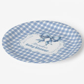 Schattige Blue Bow Ribbon Gingham Papieren Bordje (Gekanteld)