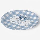 Schattige Blue Bow Ribbon Gingham Papieren Bordje (Gekanteld)