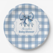 Schattige Blue Bow Ribbon Gingham Papieren Bordje (Voorkant)