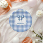 Schattige Blue Bow Ribbon Gingham Papieren Bordje