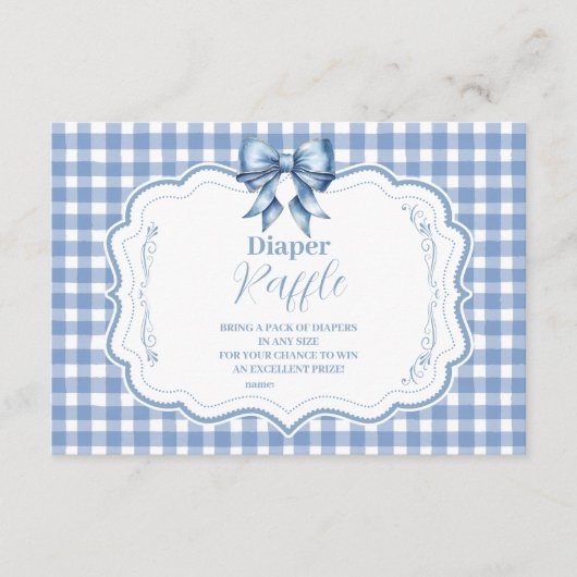 Schattige Blue Bow Ribbon Gingham Raffle Diapper Informatiekaartje (Voorkant)