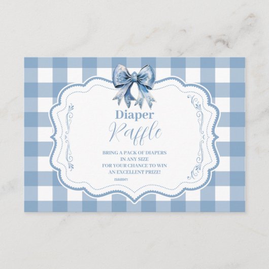 Schattige Blue Bow Ribbon Gingham Raffle Diapper Informatiekaartje (Voorkant)