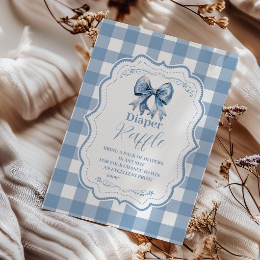 Schattige Blue Bow Ribbon Gingham Raffle Diapper Informatiekaartje