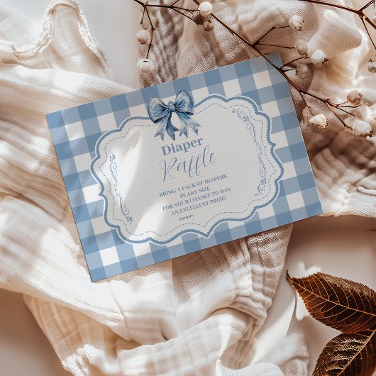 Schattige Blue Bow Ribbon Gingham Raffle Diapper Informatiekaartje