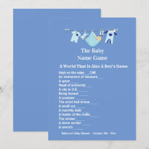 Schattige Blue Boy Baby shower Gissen Game Uitnodi Kaart