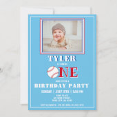 Schattige Blue Boy Baseball Foto 1e Verjaardag Kaart (Voorkant)