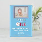 Schattige Blue Boy Baseball Foto 1e Verjaardag Kaart (Staand voorkant)