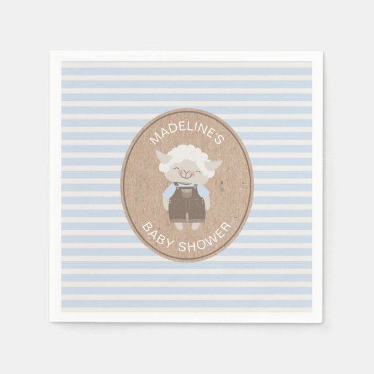 Schattige Blue Boy Lamb Baby shower Servet (Voorkant)