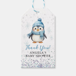 Schattige Blue Boy Penguin Winter Baby shower Cadeaulabel