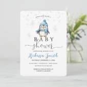 Schattige Blue Boy Penguin Winter Baby shower Kaart (Staand voorkant)