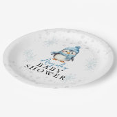 Schattige Blue Boy Penguin Winter Baby shower Papieren Bordje (Gekanteld)