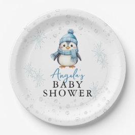 Schattige Blue Boy Penguin Winter Baby shower Papieren Bordje