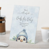 Schattige Blue Boy Penguin Winter Baby shower Reclamebord Met Voetstuk (Insitu)