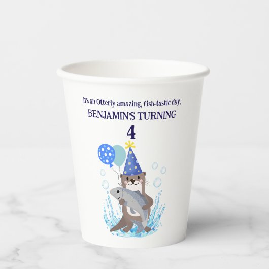 Schattige Blue Boy Zee Otter Verjaardagsfeest Papieren Bekers (Voorkant)