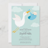 Schattige Blue Bundle Stork Baby shower Kaart (Voorkant)