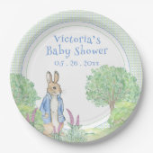 Schattige Blue Bunny Rabbit Gingham Baby shower Papieren Bordje (Voorkant)