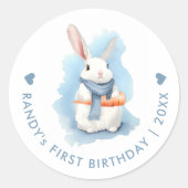 Schattige Blue Bunny Verjaardag Pasen Waterverf Ronde Sticker (Voorkant)