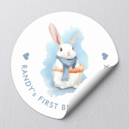 Schattige Blue Bunny Verjaardag Pasen Waterverf Ronde Sticker