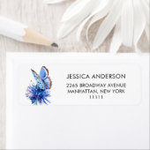 Schattige Blue Butterfly Flower Moving Return-adre Etiket (Insitu)