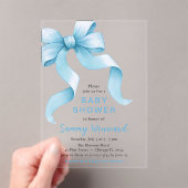 Schattige Blue Coquette Bow Baby shower Acryl Uitnodigingen (Insitu (Draagbaar))