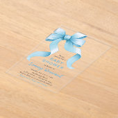 Schattige Blue Coquette Bow Baby shower Acryl Uitnodigingen (Laagn)