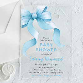 Schattige Blue Coquette Bow Baby shower Acryl Uitnodigingen